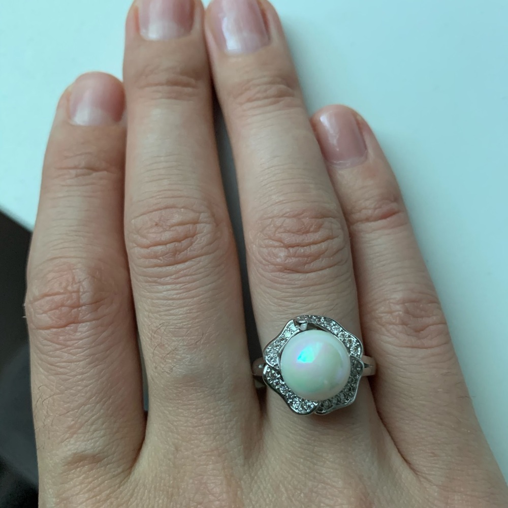 Gorgeous Women White Pearl Silver Ring S925 - Picture 5 of 6